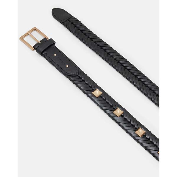 Allsaints Australia Womens Athena Woven Leather Studded Belt Black/Brass AU10-425